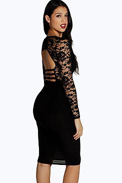 Boohoo Sia Lace Double Layer Strappy Back Midi Dress