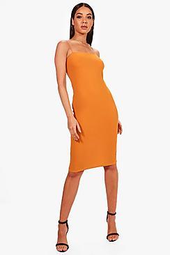 Boohoo Ida Square Neck Thigh Split Midi Dress