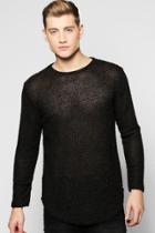 Boohoo Long Line Textured Jumper With Curve Hem Black