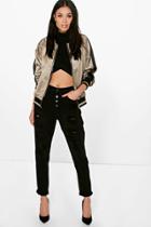 Boohoo Kim High Rise Button Detail Mom Jeans Black