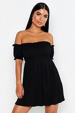 Boohoo Petite Sheered Balloon Sleeve Skater Dress