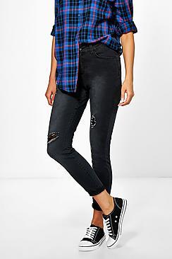 Boohoo Carly High Rise Distressed Skinny Jeans