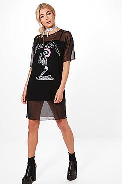 Boohoo Tiggy Mesh Printed T-shirt Dress