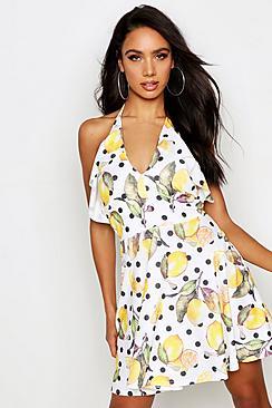 Boohoo Halter Neck Crepe Skater Dress