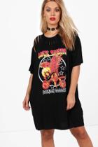 Boohoo Plus Tia Distressed Strappy Back Band T-shirt Dress Black