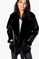 Boohoo Isabella Boutique Faux Fur Lined Aviator Black
