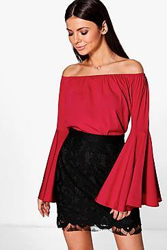Boohoo Maria Solid Woven Flare Sleeve Top