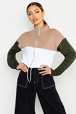 Boohoo Colour Block Zip Sweat