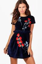Boohoo Petite Tasha Velvet Frill Waist Skater Dress
