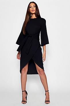 Boohoo Tall Kimono Sleeve Wrap Midi Dress