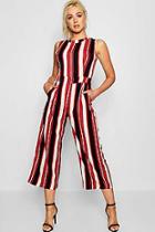 Boohoo Red Striped High Neck Culotte Jumpsuit