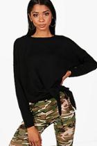 Boohoo Nicole Knot Tie Front Rib Knit Jumper