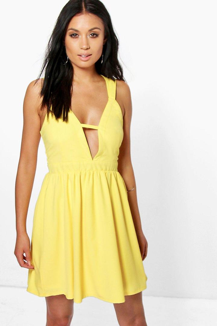 Boohoo Blanca Strappy Detail Skater Dress Yellow