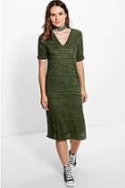 Boohoo Jules V Neck Basic Split Front Midi Dress