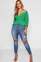 Boohoo Plus Open Knee 5 Pocket Stretch Jean