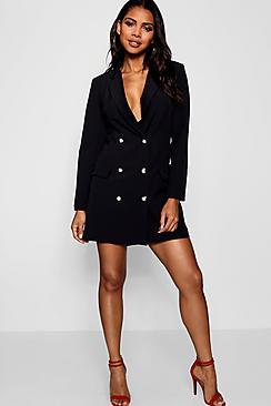 Boohoo Charlie Longline Gold Button Blazer