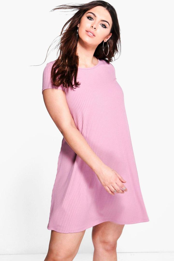 Boohoo Plus Scarlet Ribbed Swing Dress Lilas
