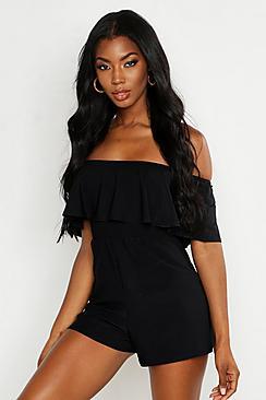 Boohoo Frill Bardot Shirred Playsuit