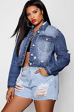 Boohoo Plus Hannah Cropped Denim Jacket