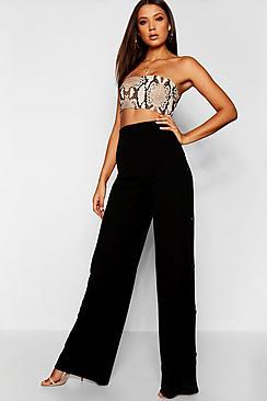 Boohoo Tall Horn Button Detail Wide Leg Trouser