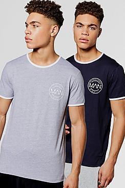 Boohoo 2 Pack Man Round Logo T-shirt