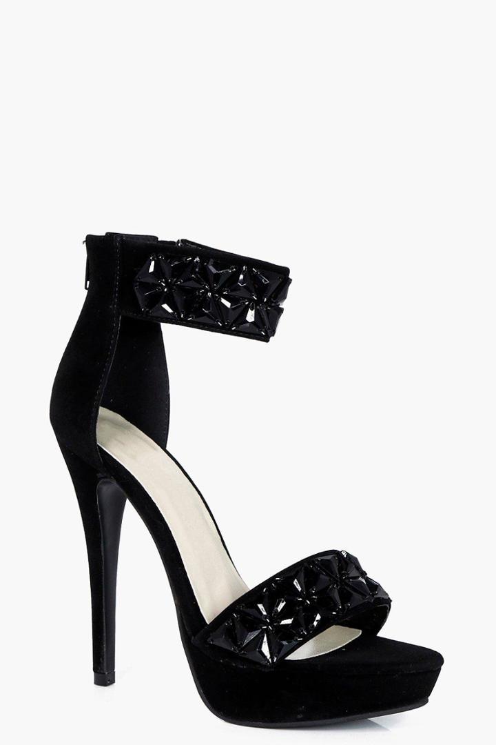 Boohoo Jasmine Embellished Two Part Platform Black