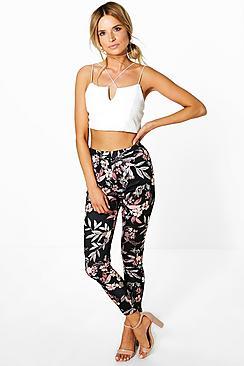 Boohoo Loren Tonal Floral Stretch Skinny Trousers