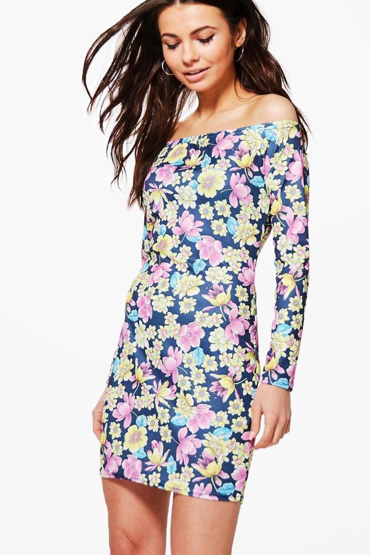 Boohoo Evie Off Shoulder Bodycon Dress Yellow