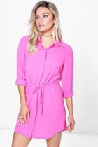 Boohoo Marina Tie Front Shirt Dress Fushia