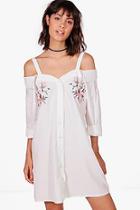 Boohoo Francesca Embroidered Cold Shoulder Shirt Dress