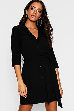 Boohoo Pocket Detail Roll Sleeve Shirt Dress