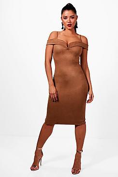 Boohoo Lauren Suedette Cold Shoulder Midi Dress