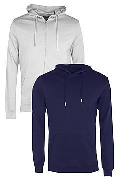 Boohoo 2 Pack Zip Through & Over The Head Hoodies
