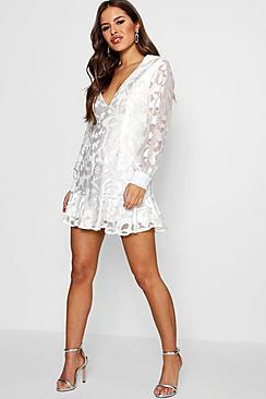 Boohoo Petite Tapestry Drop Hem Skater Dress
