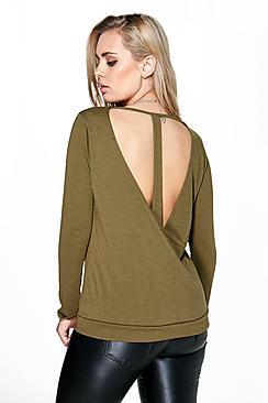 Boohoo Plus Kellie Knitted Wrap Back Long Sleeve Top