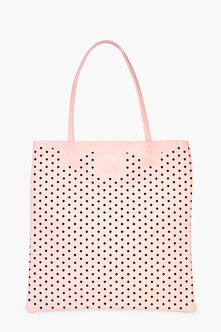 Boohoo Macie Lazercut Perforated Shopper Bag Pink