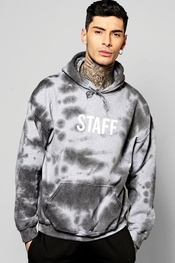 Boohoo Oversized Staff Hoodie In Marblewash Black