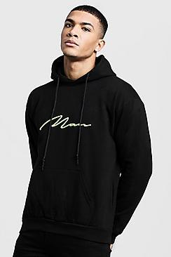Boohoo Neon Yellow 3d Man Signature Hoodie