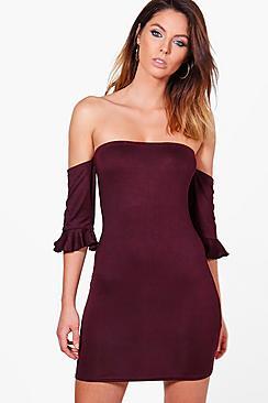 Boohoo Georgia Off The Shoulder Frill Detail Bodycon Dress