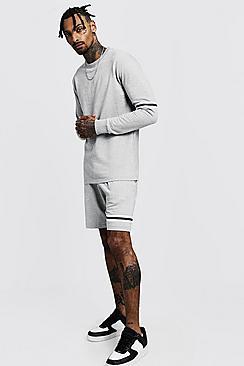 Boohoo Sweater Short Tracksuit With Tape Detail
