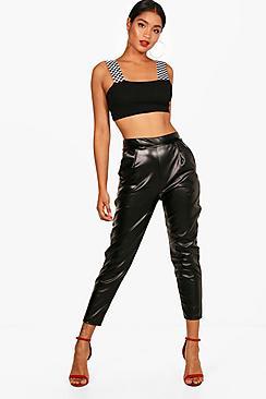 Boohoo Bethany Pu Pocket Slim Leg Trouser