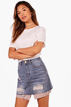 Boohoo Helen Mock Layer Denim Skirt