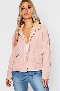 Boohoo Plus Shearling Cord Trucker Jacket