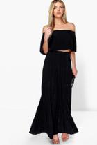 Boohoo Ari Pleated Off The Shoulder Top & Maxi Co-ord Set Black