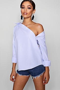 Boohoo Ava Stripe Asymmetric Plaket Shirt