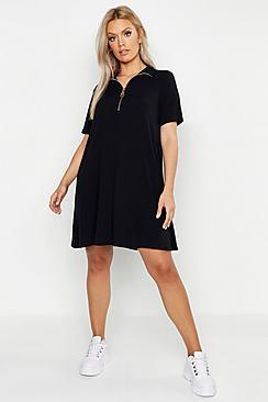 Boohoo Plus Rib Zip High Neck Swing Dress