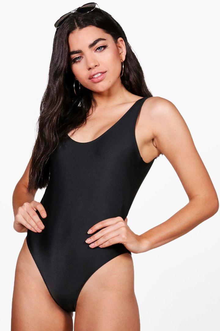 Boohoo Cyprus Scoop Back Bathing Suit Black