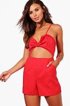 Boohoo Petite Knot Front Cut Out Woven Playsuit
