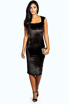 Boohoo Leanne Velvet Sweetheart Midi Dress