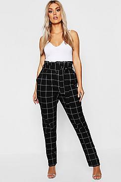 Boohoo Plus Paperbag Waist Check Jean